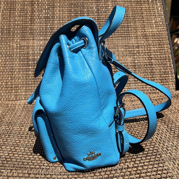 Coach Azure Blue Pebble Leather Silver Turn Lock Small Backpack - Picture 3 of 11